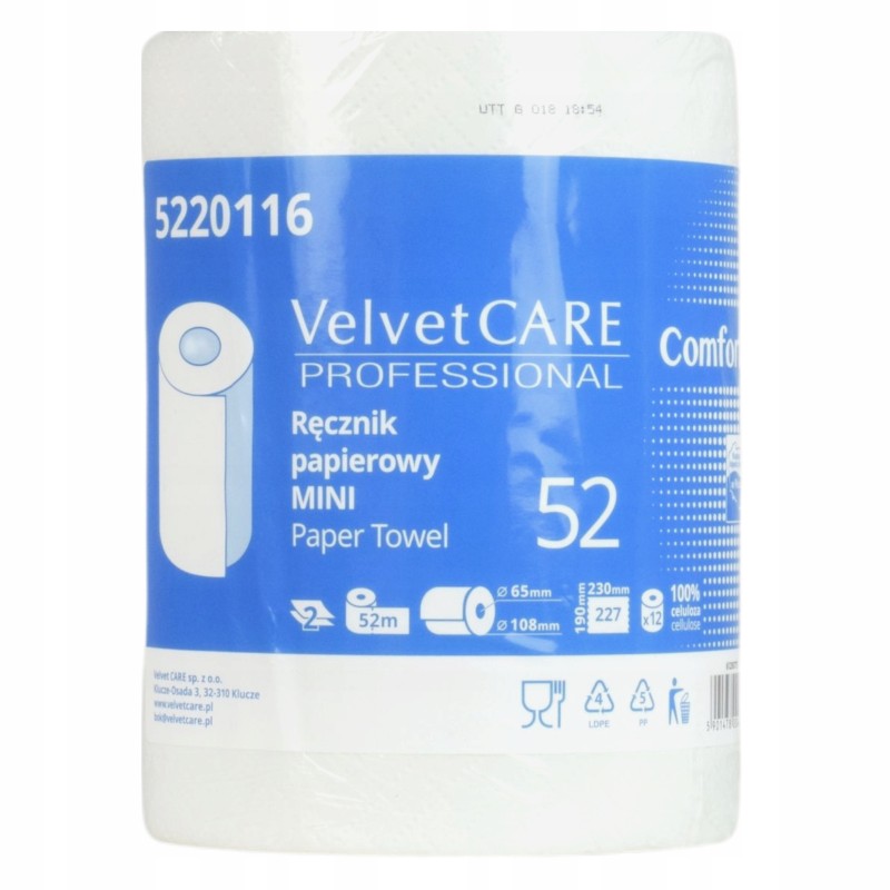 Czyściwo ręcznik papierowy dwuwarstwowy celulozowy biały VelvetCARE Professional Comfort Mini 52 VELVET CARE